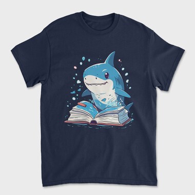 Cute Shark Reading, Unisex Men's T-Shirt