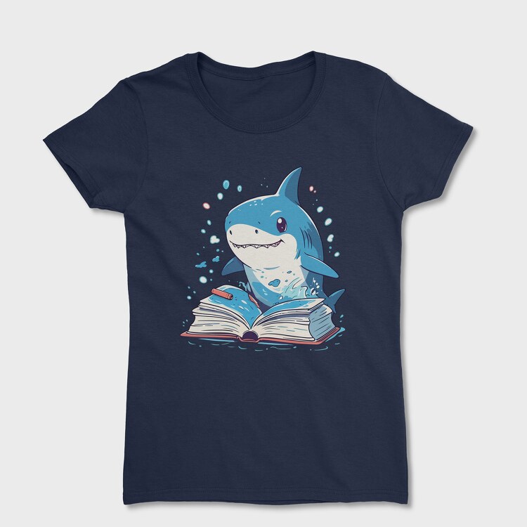 Cute Shark Reading, Дамска Тениска