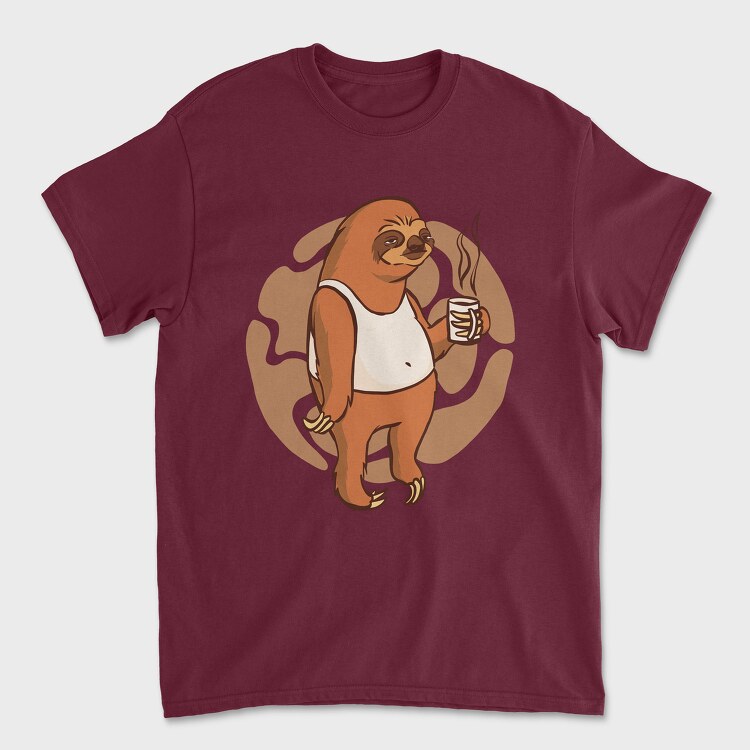 Sloth With Coffee Mug, Унисекс Мъжка Тениска
