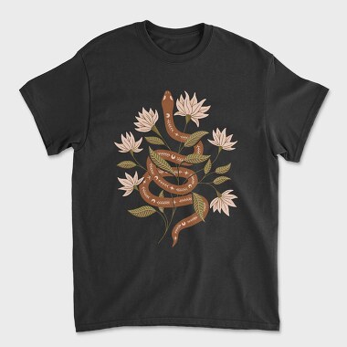 Snake and Flowers, Unisex Men's T-Shirt