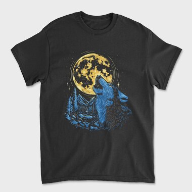 Wolf and Moon, Unisex Men's T-Shirt