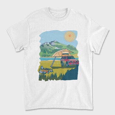 Camping on the Lake Landscape, Unisex Men's T-Shirt