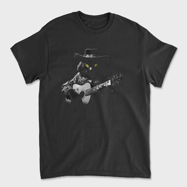 Guitar Cat Monochrome, Unisex Men's T-Shirt