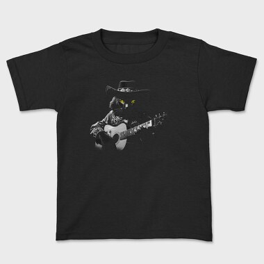 Guitar Cat Monochrome, Kids' T-Shirt