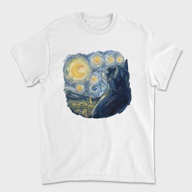 Starry Night Cat, Unisex Men's T-Shirt