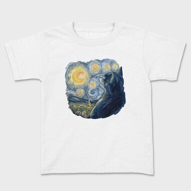 Starry Night Cat, Kids' T-Shirt