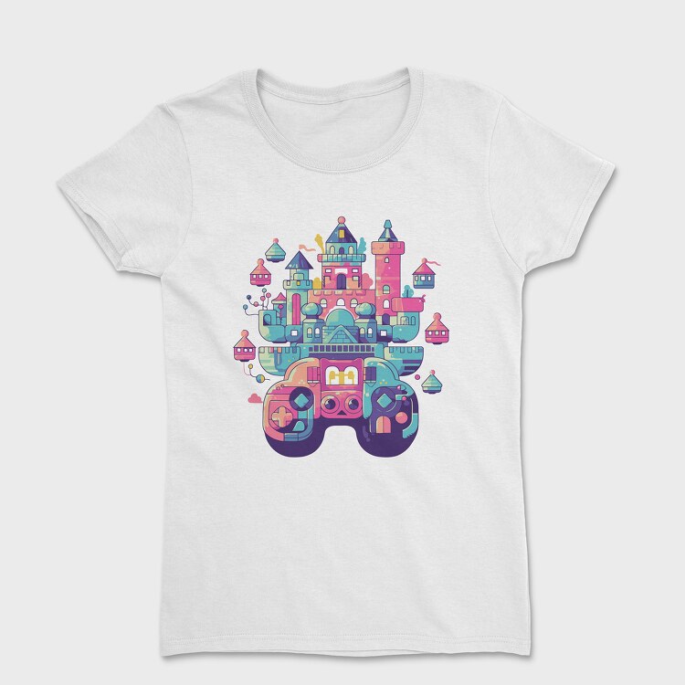 Castle Made Up With Gaming Controllers, Дамска Тениска