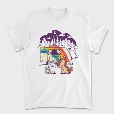 Cat and Dog Caravan, Unisex Men's T-Shirt