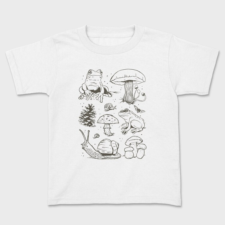 Handrawn Frogs Mushrooms, Kids' T-Shirt