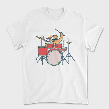 Unisex Men's T-Shirt, Cat Drummer