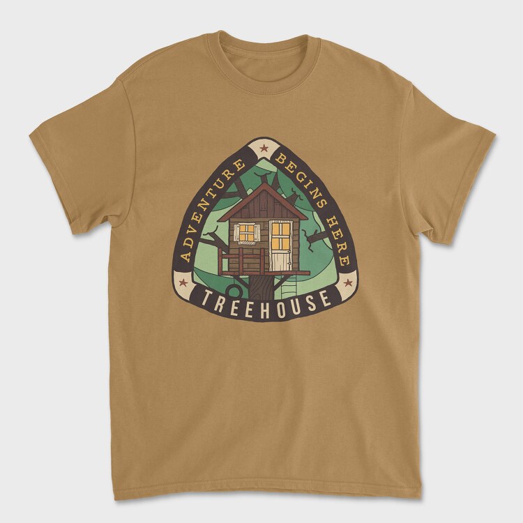 Treehouse Adventure Begins Here, Унисекс Мъжка Тениска