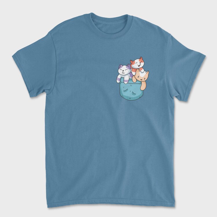 Unisex Men's T-Shirt, Colored Cats Pocket