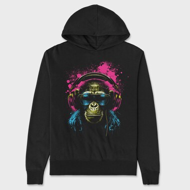 Monkey Headphones Portrait, Unisex Men's Hoodie