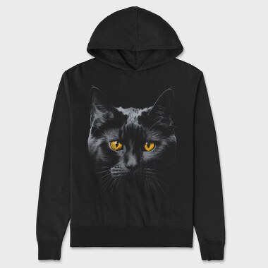 Monochrome Cat Contrast Yellow Eyes, Unisex Men's Hoodie
