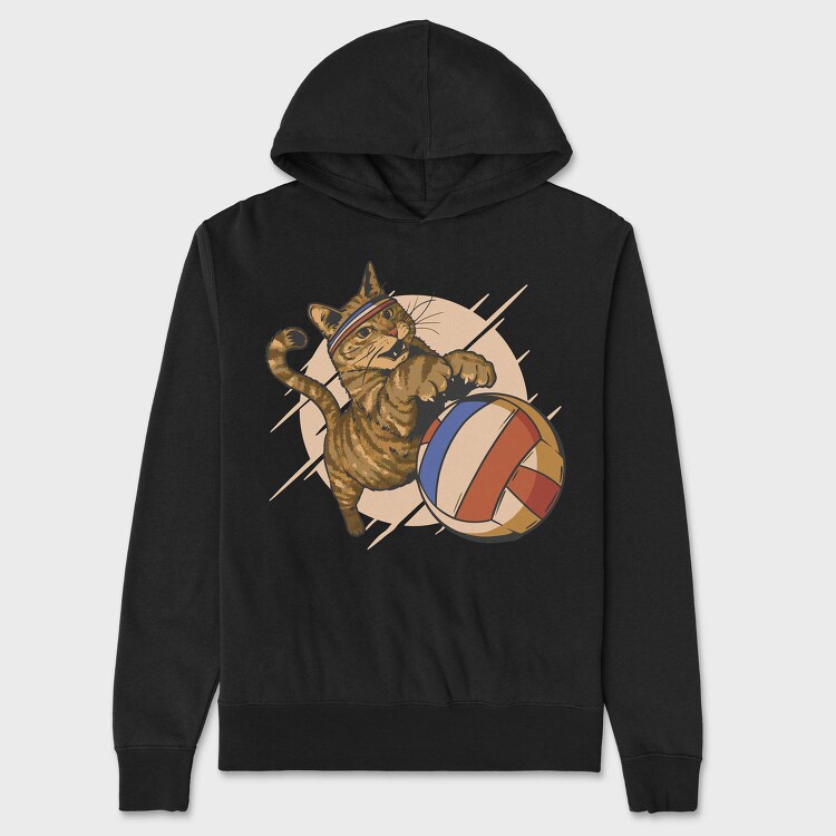 Cat Playing Volleyball, Unisex Men's Hoodie