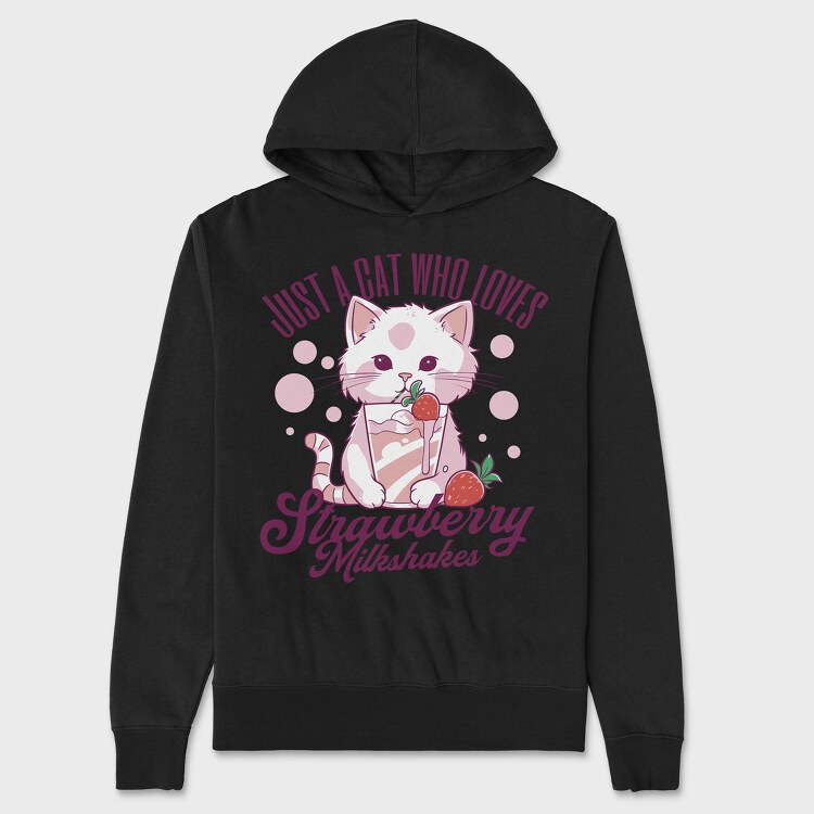 Cat Strawberry Milkshake, Unisex Men's Hoodie