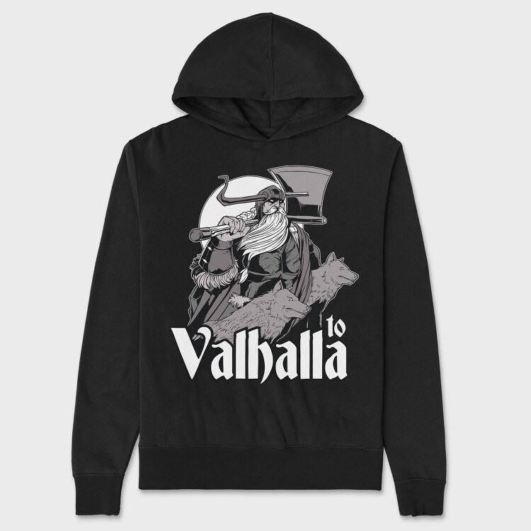 Unisex Men's Hoodie, To Valhala Odin Wolves