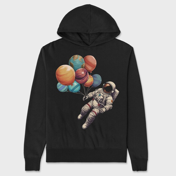 Astronaut Baloons Planets, Unisex Men's Hoodie