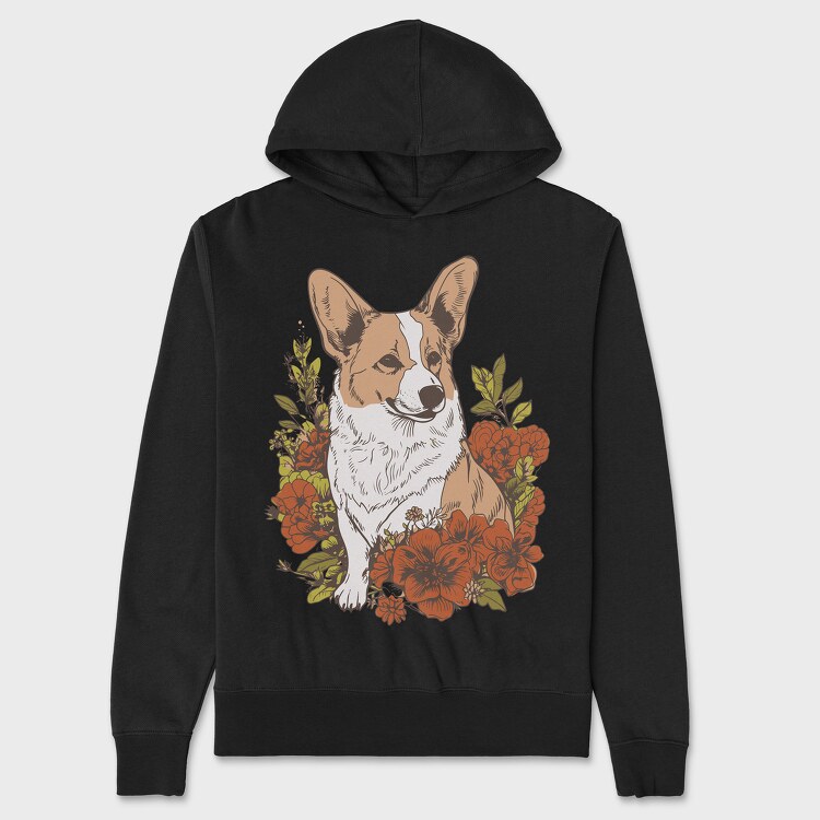 Corgi Dog Red Flowers, Унисекс Мъжко Суичър
