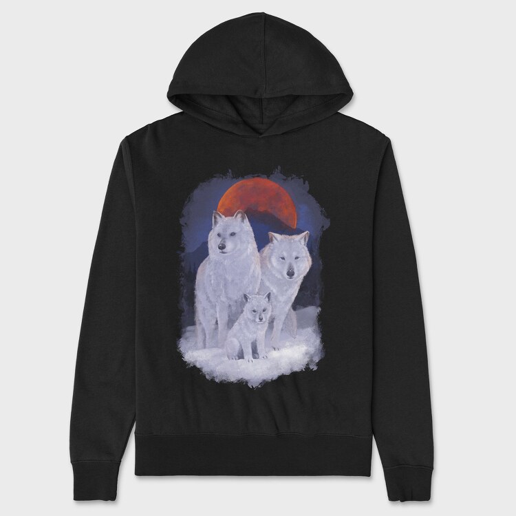 Wolf Family Moon, Unisex Men's Hoodie
