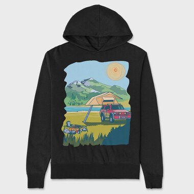 Camping on the Lake Landscape, Unisex Men's Hoodie