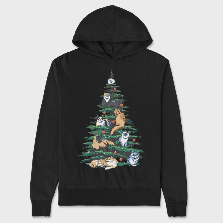 Christmas Tree Cats Realistic, Unisex Men's Hoodie