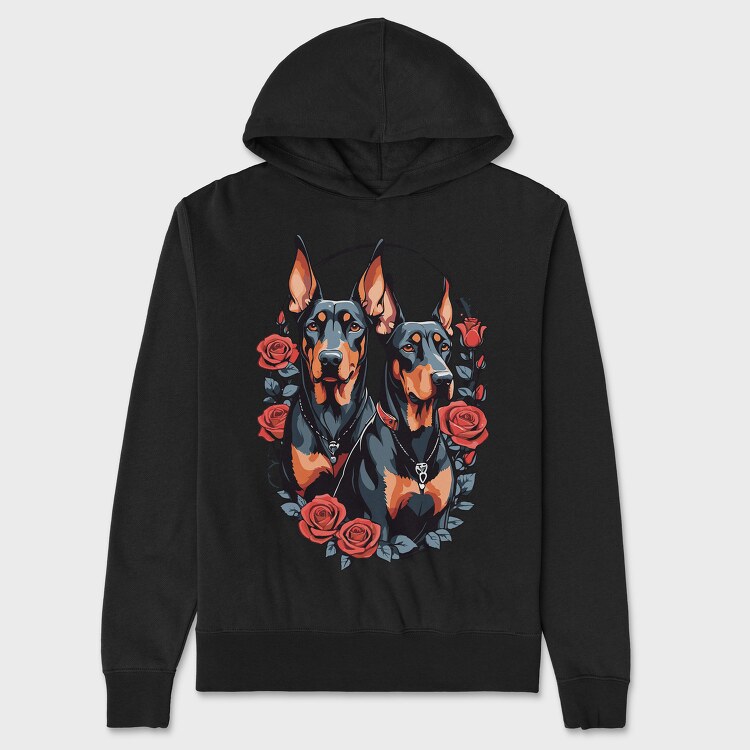 Doberman and Roses, Unisex Men's Hoodie