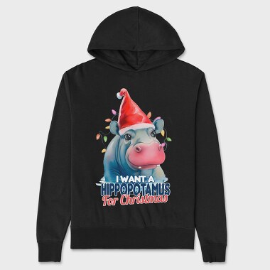 Hippo Watercolor Christmas, Unisex Men's Hoodie