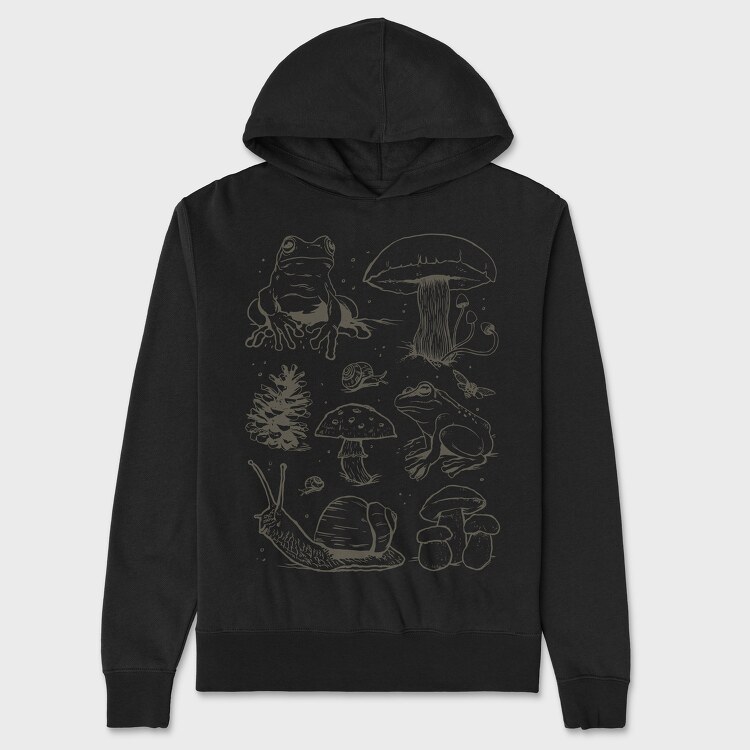 Handrawn Frogs Mushrooms, Unisex Men's Hoodie