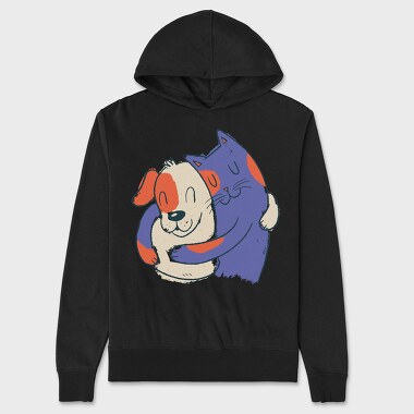 Blue Cat and Dog Hugging, Unisex Men's Hoodie