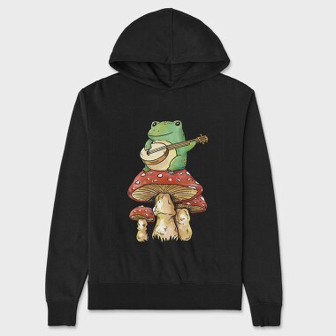 Banjo Frog on a Mushroom, Unisex Men's Hoodie
