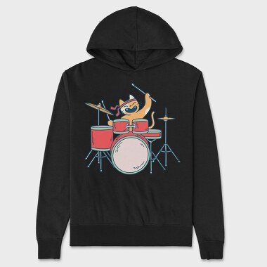 Cat Drummer, Unisex Men's Hoodie