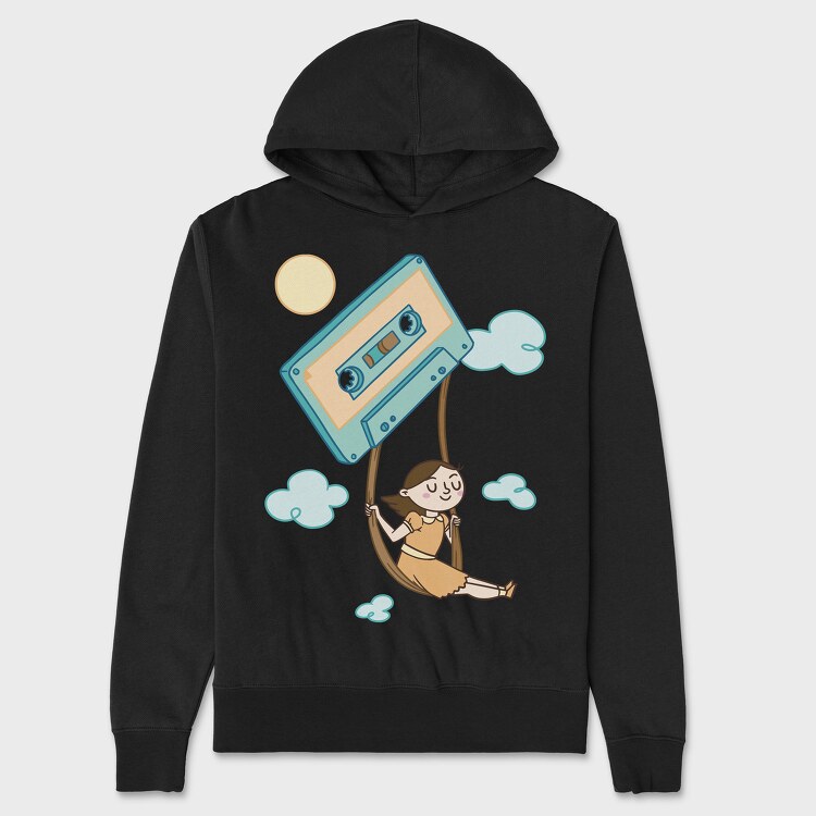 Girl Swinging on a Cassette Tape, Unisex Men's Hoodie