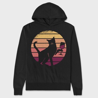 Cat With a Glass of Wine Retro Sunset, Unisex Men's Hoodie