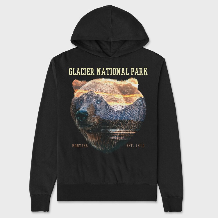 Glacier National Park Bear Lanscape, Unisex Men's Hoodie