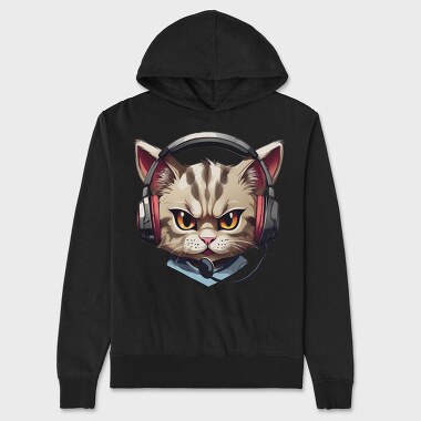 Angry Cat Earphones, Unisex Men's Hoodie